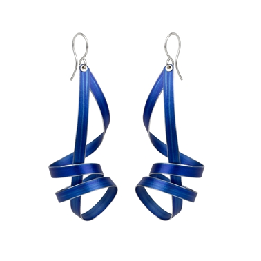 Royal blue long ribbon drop earrings