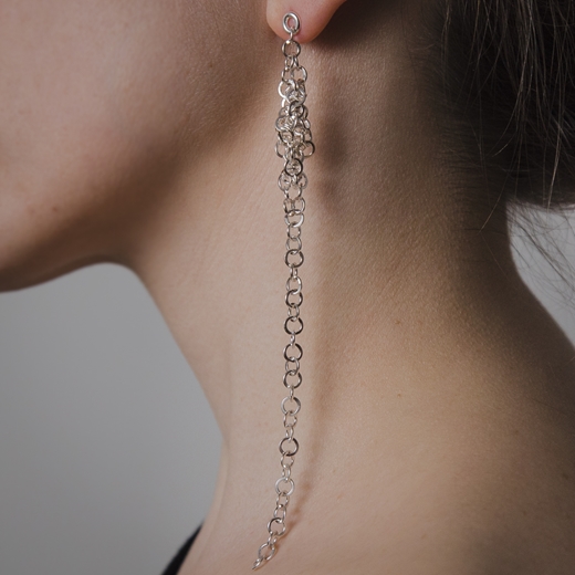 Darrow earrings on ear (silver option pictured)