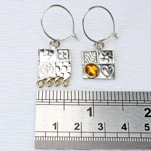 Asymmetrical earrings, small, amber, ruler 5