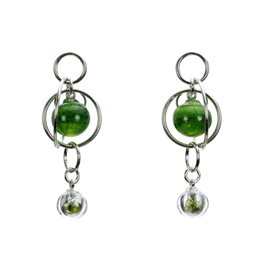 Aventurine-green-lamp-worked-blown-glass-double-bubble-earrings-with-peridot-cz-by-Charlotte-Verity