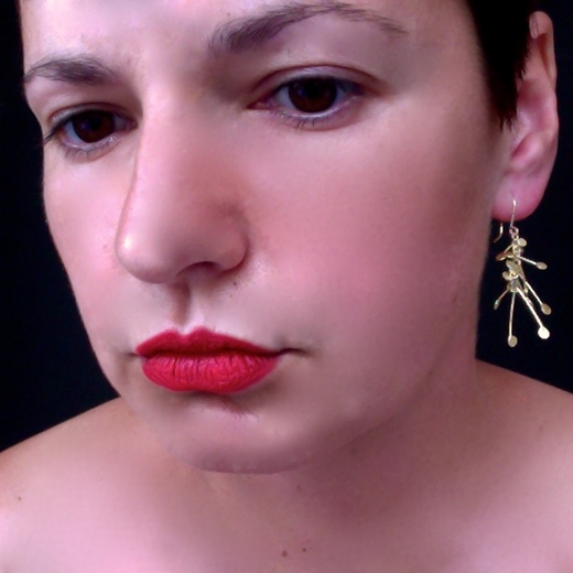 Chaos wire dangling earrings, gold satin by Fiona DeMarco