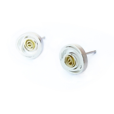 Large Spiral Studs, Silver and 18ct gold