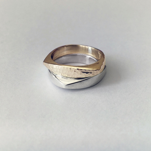 Hammered & polished, 9ct gold, Silver.