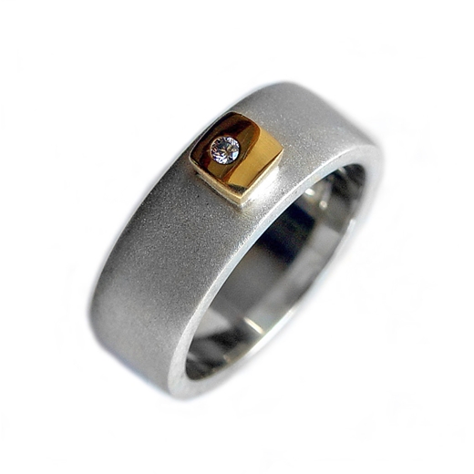 Silver Band with Diamond & 18ct Gold Detail