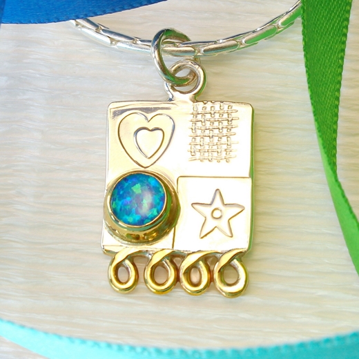 Asymmetrical pendant, blue opal, small, 3