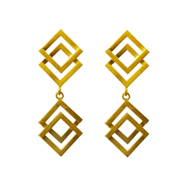 Double Geom Drop Earrings Gold