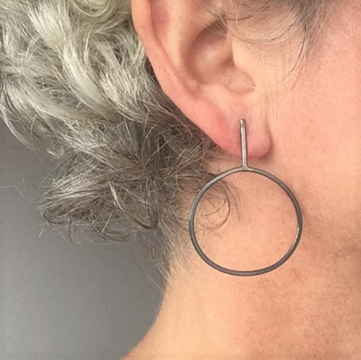Irregular oval earrings in oxidised wire
