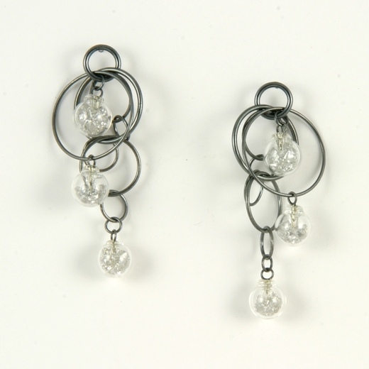 White CZ stuffed triple bubble earrings oxidised 2