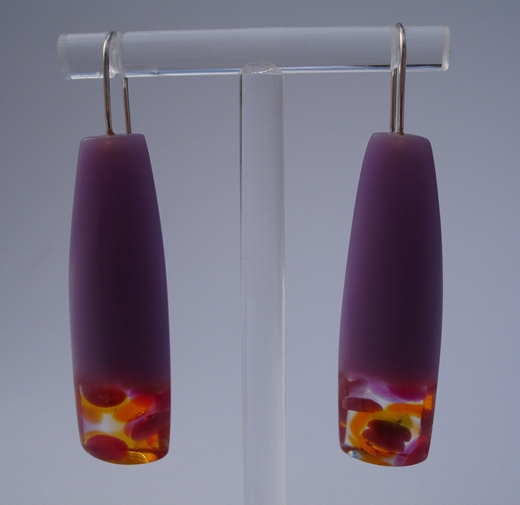 earrings long purple orange dots