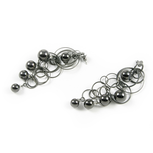 Metallic Black Quintuple Bubble Earrings 2