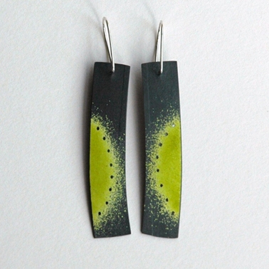 Green oxidised rectangle earrings