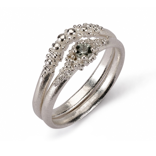 Contour Granule ring with Green Sapphire Cluster ring