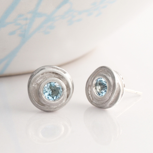 Silver and aquamaine swirl earrings