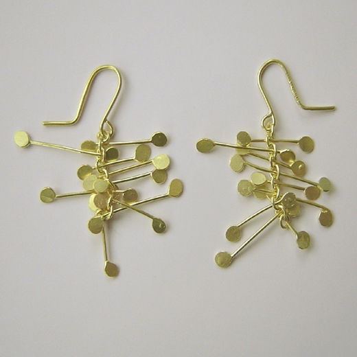Fiona DeMarco Chaos dangling wire earrings, gold satin