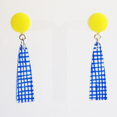 blue with yellow Weave stud top earrings