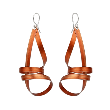 Orange long ribbon drop earrings
