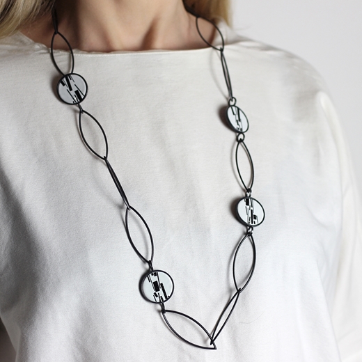 Enamel 'Shred Marked' Leaf Chain Necklace - worn