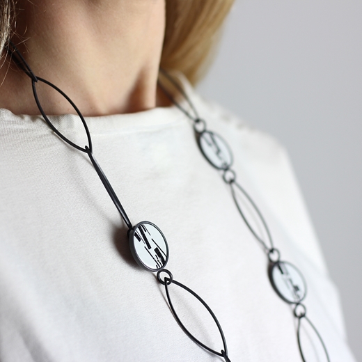 Enamel 'Shred Marked' Leaf Chain Necklace - detail worn