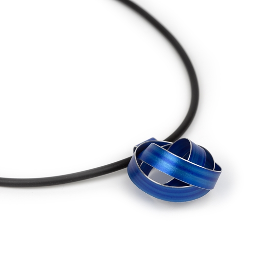 Royal blue wide ribbon coil pendant - side