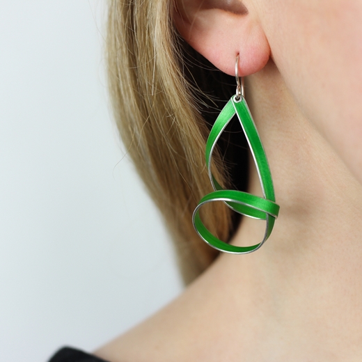 Lime short drop ribbon earrings