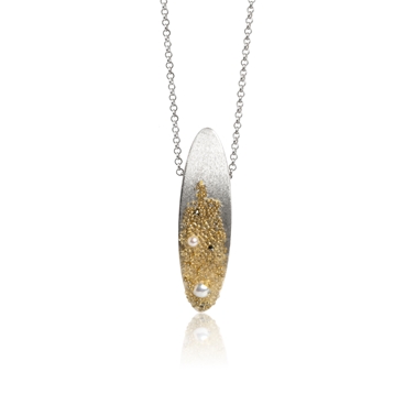 Volcanic Treasure Gold, Silver and pearl Oval pendant - small size