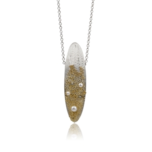 Volcanic Treasure Gold, Silver and pearl Oval pendant