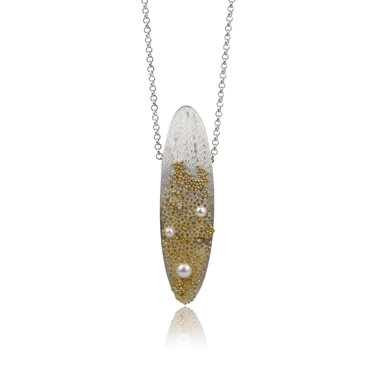 Volcanic Treasure Gold, Silver and pearl Oval pendant