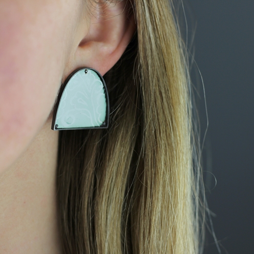 Enamelled Karakusa Arch earrings - worn