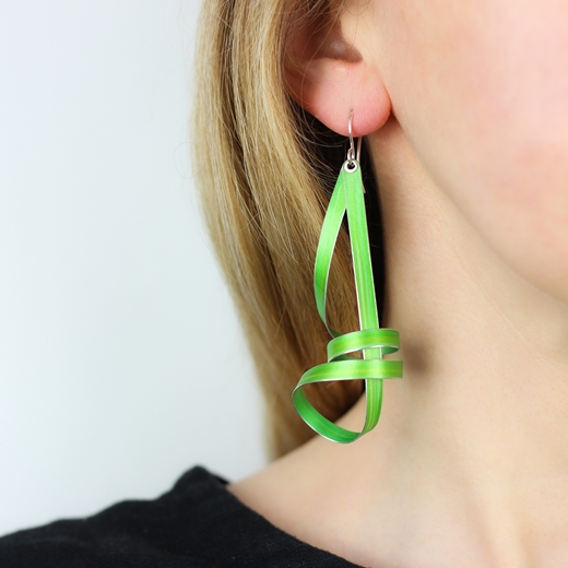 Lime long ribbon drop earrings worn