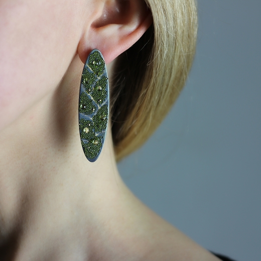 The Silk Road Green Titanium Earrings worn