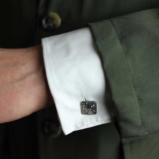 Volcanic Treasure square cufflinks worn