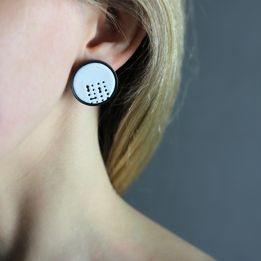 Enamel Dot Marked Disc Earrings  - worn