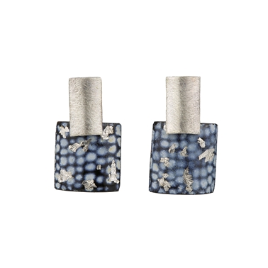 Brushed Blue and Silver Rectangle Stud Drops