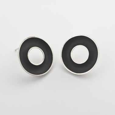 Medium concave torus earrings - black