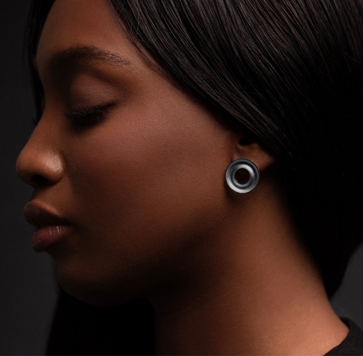 Medium concave torus earrings - worn