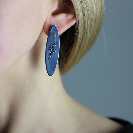 The Silk Road Blue Titanium Earrings worn