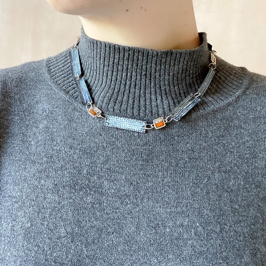 Striped Blue and Orange Enamel Link Necklace