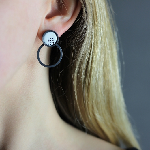 Enamel 'Dot Marked' Loop Earrings - worn