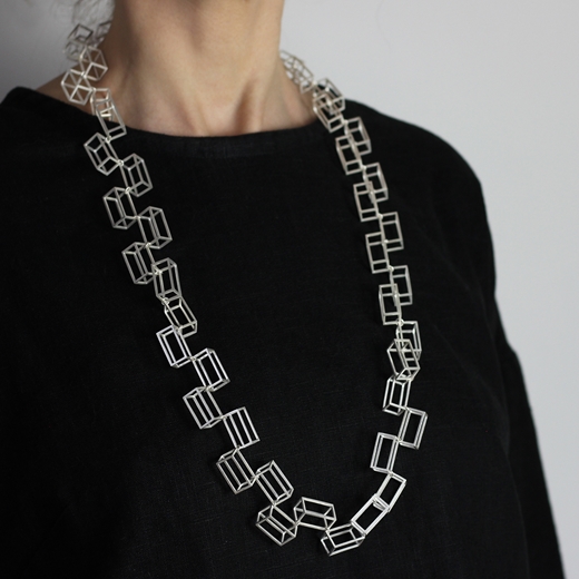 Silver Frame Necklace - worn showing full length