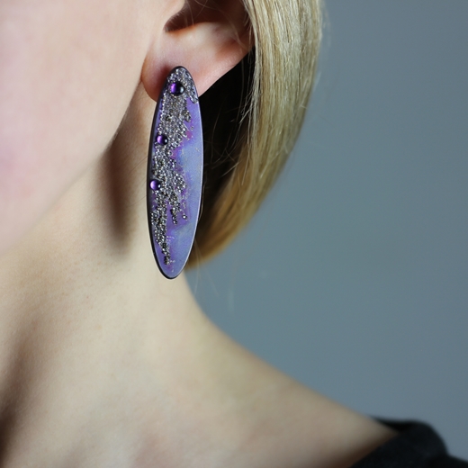 The Silk Road Purple Titanium Earrings worn