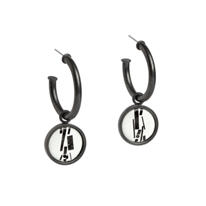 Enamel shred marked disc drop hoop earrings