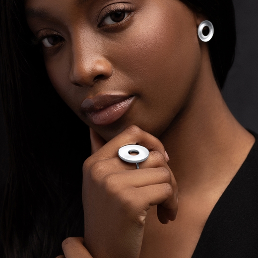 Large Concave Torus Ring - worn with medium torus earrings