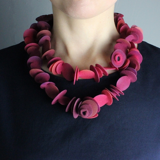 Blossom Necklace Red/Pink - worn doubled