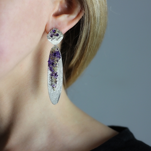 Purple Blossom Earrings - worn