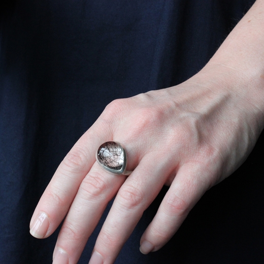 Tourmalated Quartz Ring worn