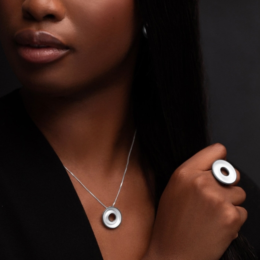 Medium concave torus necklace - worn with Large Torus ring