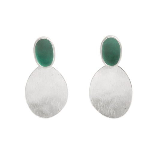 Green concave and textured concave earrings - front