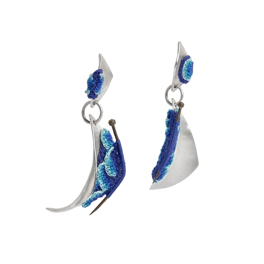 Mudlarked pin drop earrings - Blue