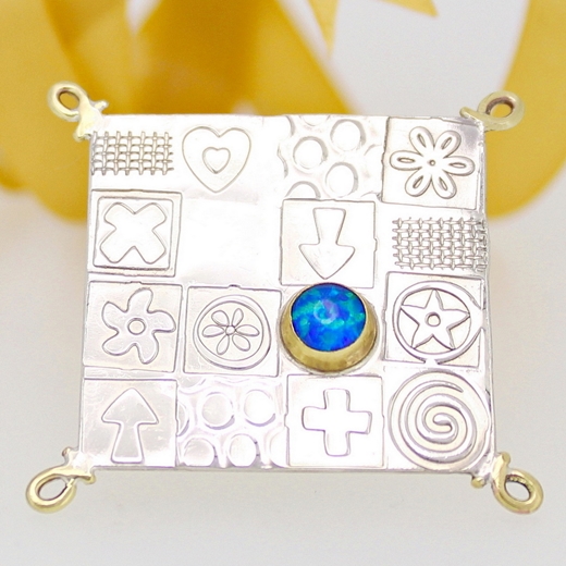 Square brooch, sterling silver, blue opal, no. 6