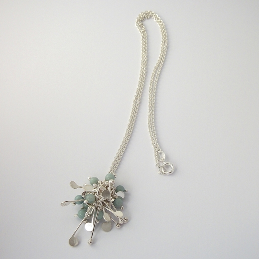 Blossom wire cluster pendant with amazonite, polished by Fiona DeMarco